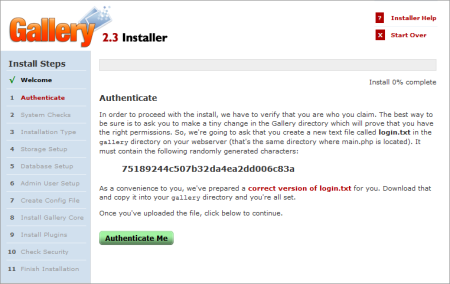 Odabir modula u devetom koraku instalacije Gallery 2