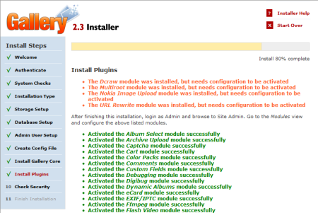 Sučelje Gallery 2 nakon prijave administratora