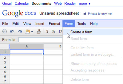 Pokretanje izrade obrasca iz Google Spreadsheetsa