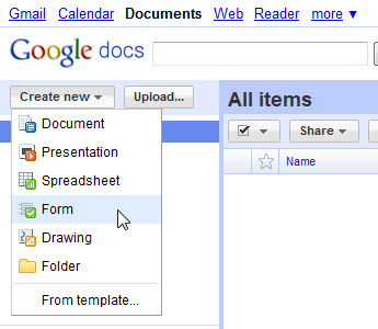 Kreiranje novog obrasca iz Google Docs sučelja