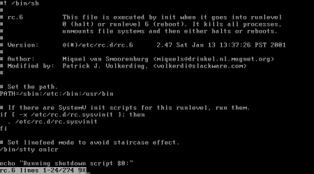 Sadržaj rc skripte za runlevel 0 i runlevel 6 s prikazom uvjetnog izvođenja naredbi