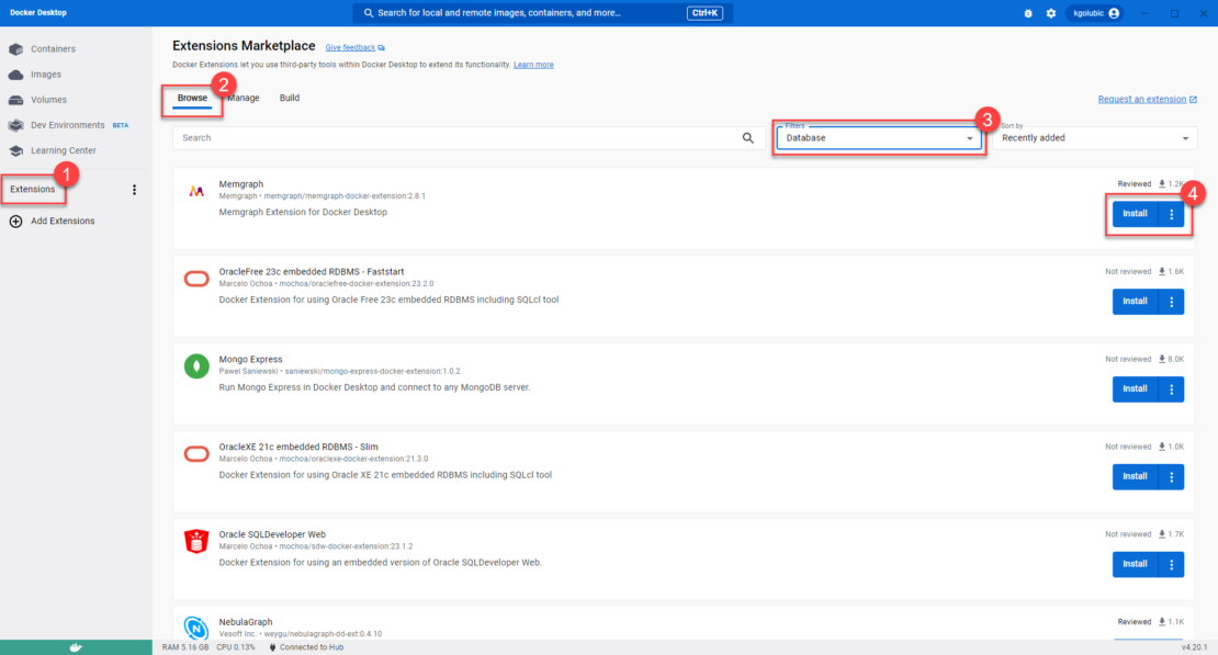 Installing Memgraph Docker Extension