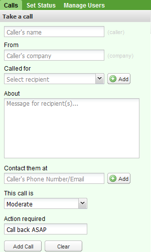 MICO sučelje s popisom zaprimljenih poziva