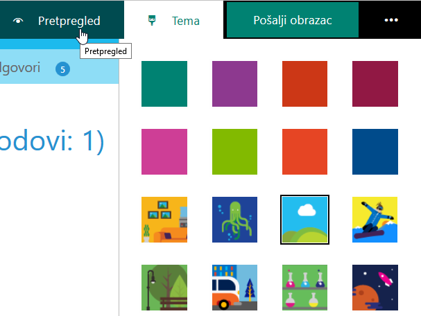 Pretpregled obrasca na različitim uređajima i odabir vizualne teme