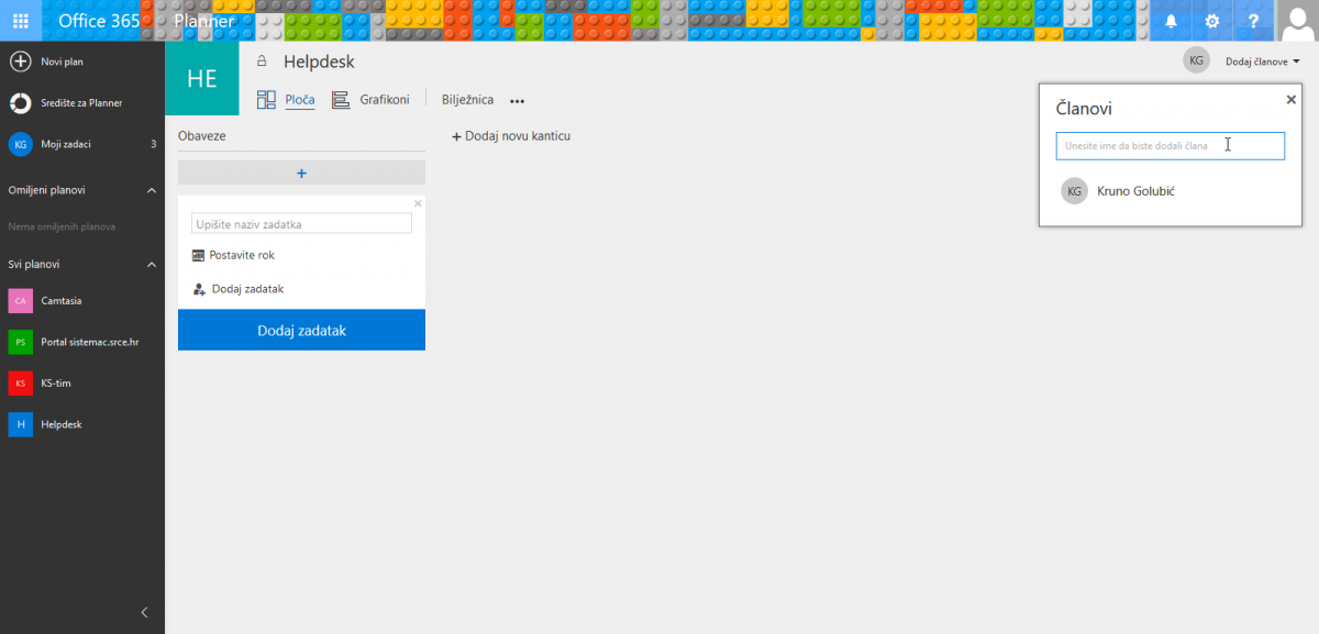 Dodavanje novih članova u plan pomoću padajućeg izbornika