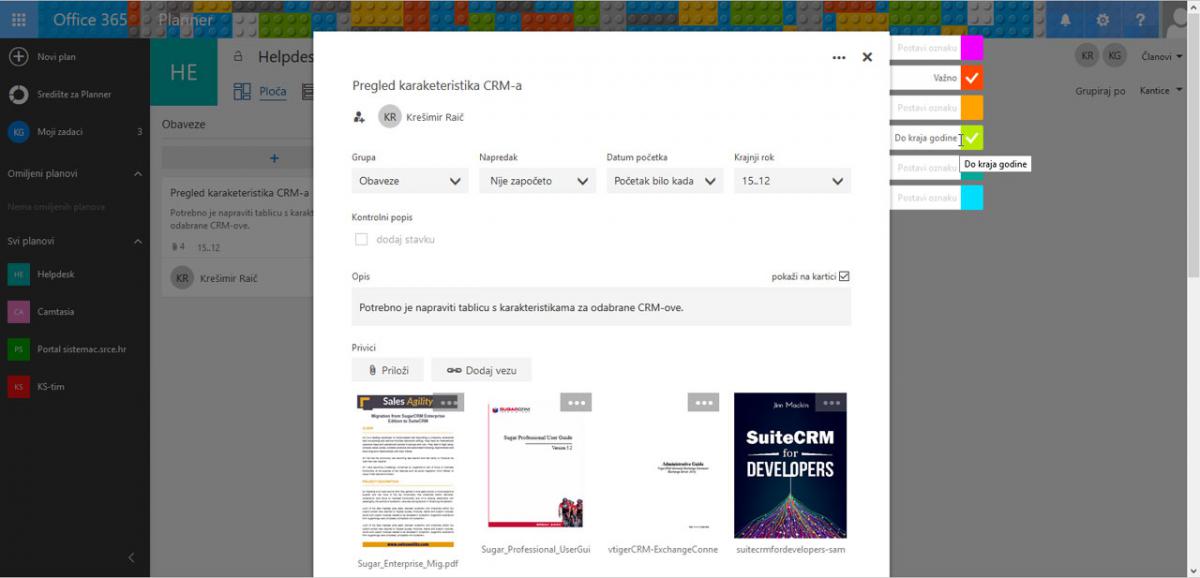 Obrazac za definiranje novog zadatka s mogućnostima postavljanja roka i dodavanja datoteka