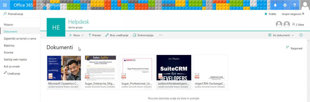 Prikaz datoteka zadatka koje su automatski sinkronizirane sa SharePoint grupom