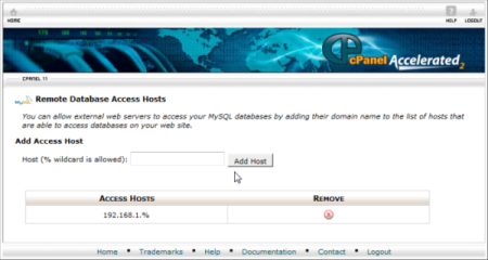 Opcije za upravljanje pristupom MySQL bazi unutar cPanel sučelja