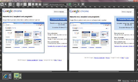 Usporedni prikaz web stranice u dva preglednika u Adobe BrowserLabu
